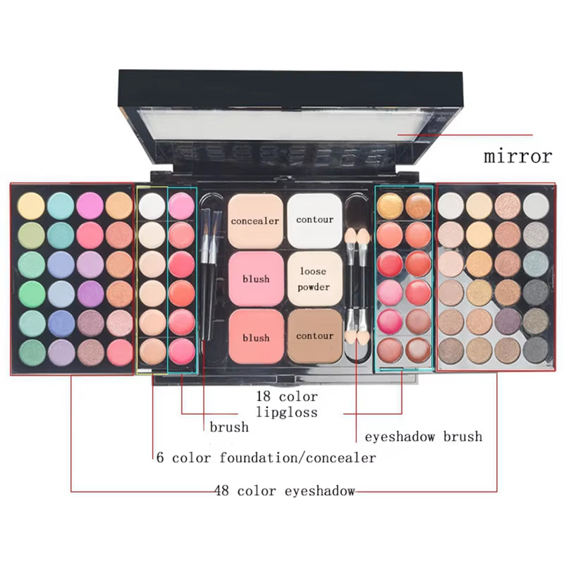 40/74/78 Color Glitter Eyeshadow Palette - Matte, Waterproof, Long-Lasting Pressed Powder Cosmetics Kit for Women