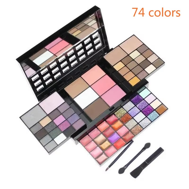 40/74/78 Color Glitter Eyeshadow Palette - Matte, Waterproof, Long-Lasting Pressed Powder Cosmetics Kit for Women